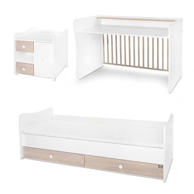 BED MINI MAX NEW WHITE/LIGHT OAK ΚΡΕΒΑΤΙ ΠΟΛΥΜΟΡΦΙΚΟ 60x120