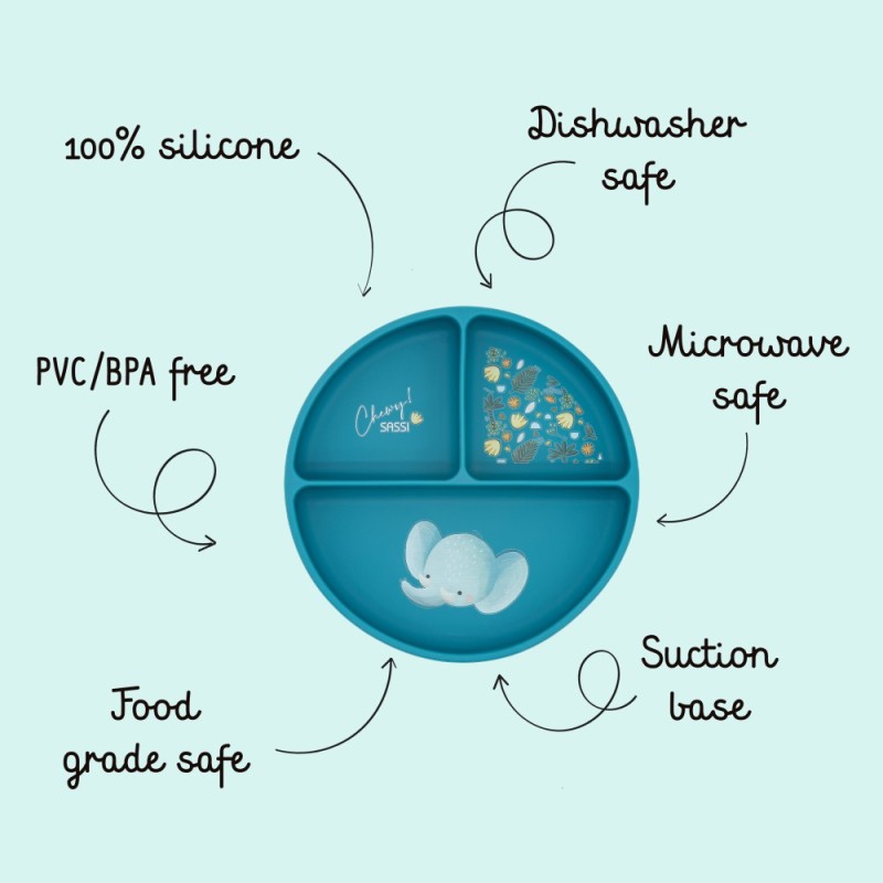 ELEPHANT πιάτο σιλικόνης LFGB με χωρίσματα Baby led weaning