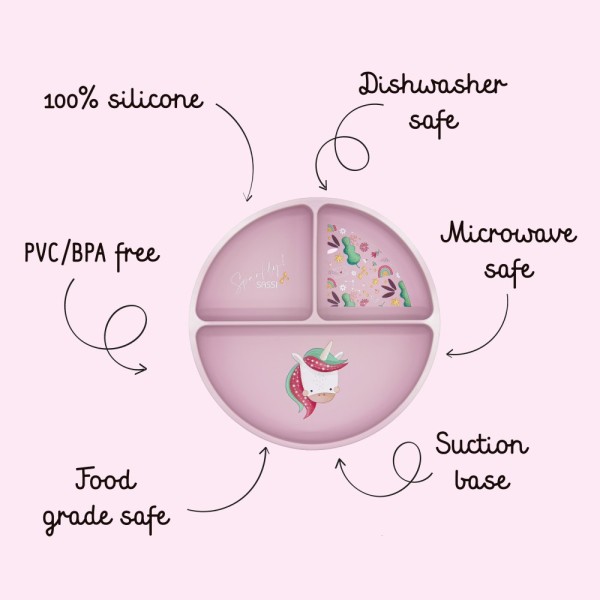 UNICORN πιάτο σιλικόνης LFGB με χωρίσματα Baby led weaning