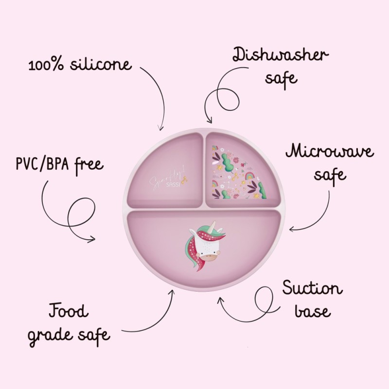 UNICORN πιάτο σιλικόνης LFGB με χωρίσματα Baby led weaning