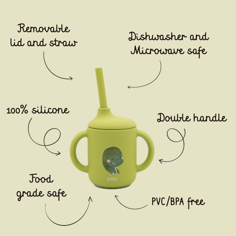 DINOSAUR κύπελλο σιλικόνης LFGB με καλαμάκι