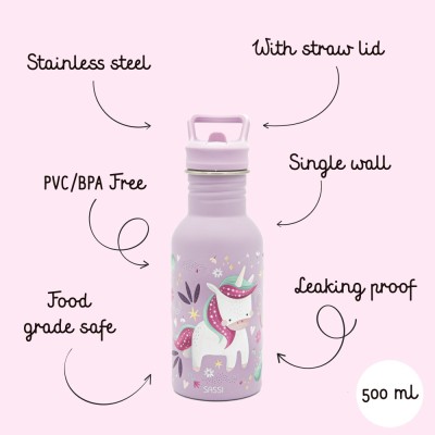 Sassi ανοξείδωτο μπουκάλι με καλαμάκι 500ml   Sparky the unicorn