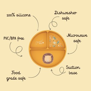 Sassi πιάτο σιλικόνης LFGB με χωρίσματα Baby led weaning  Chompy The Lion