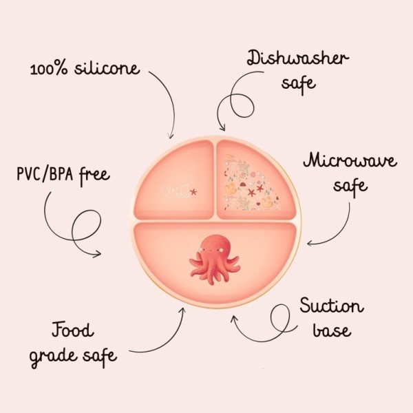 Sassi πιάτο σιλικόνης LFGB με χωρίσματα Baby led weaning Slurpy The Octopus