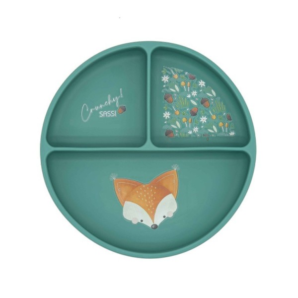 Sassi πιάτο σιλικόνης LFGB με χωρίσματα Baby led weaning  Crunchy the fox