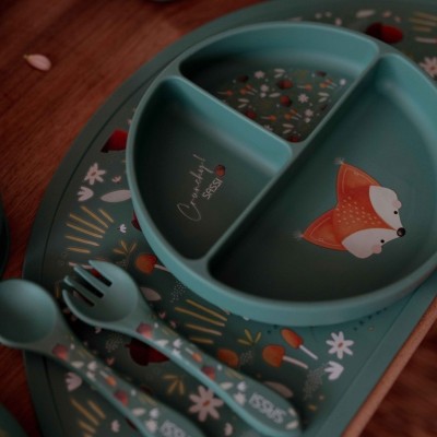 Sassi πιάτο σιλικόνης LFGB με χωρίσματα Baby led weaning  Crunchy the fox