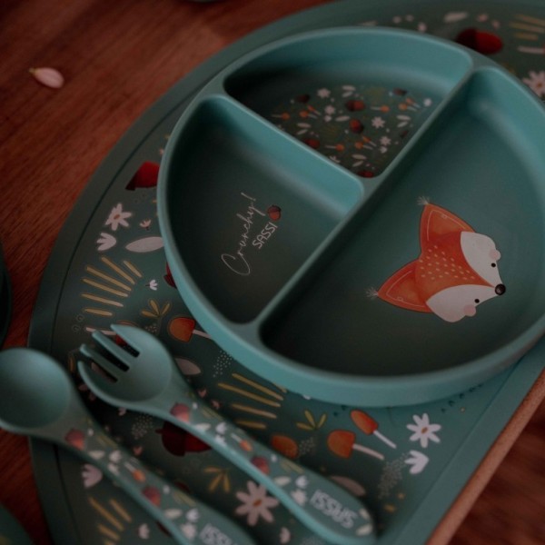Sassi πιάτο σιλικόνης LFGB με χωρίσματα Baby led weaning  Crunchy the fox