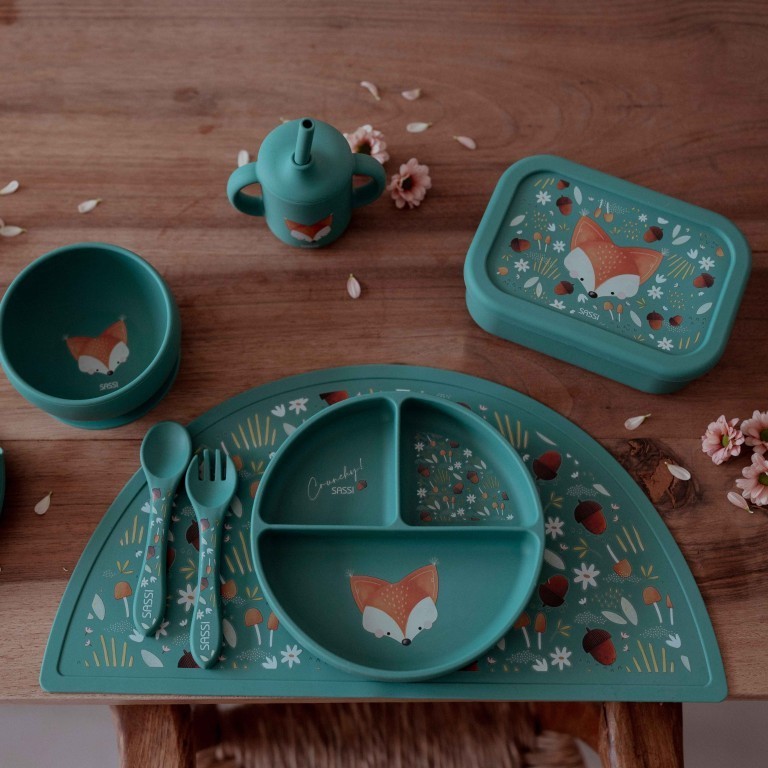 Sassi πιάτο σιλικόνης LFGB με χωρίσματα Baby led weaning  Crunchy the fox