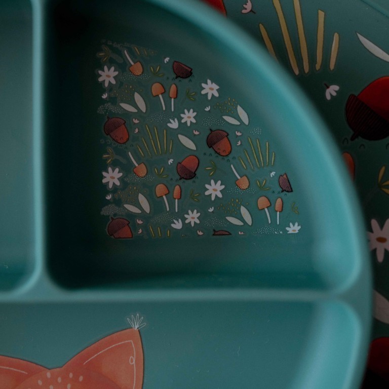 Sassi πιάτο σιλικόνης LFGB με χωρίσματα Baby led weaning  Crunchy the fox