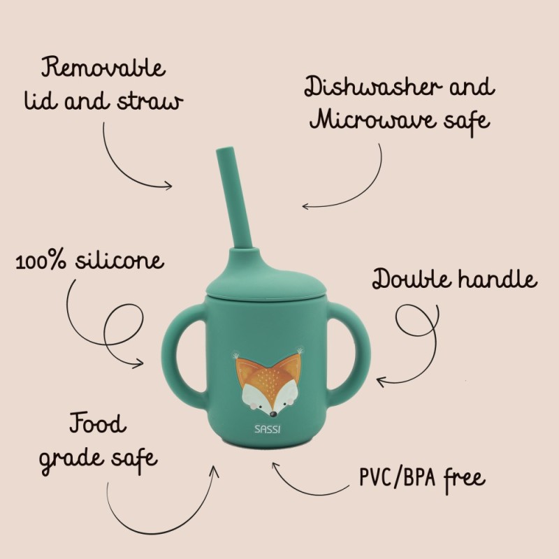 Sassi κύπελλο σιλικόνης LFGB με καλαμάκι Crunchy th fox Sassi κύπελλο σιλικόνης LFGB με καλαμάκι Crunchy th fox