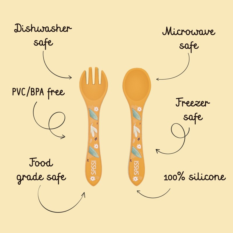 Sassi σετ κουτάλι & πηρούνι σιλικόνης LFGB Chompy the lion Sassi σετ κουτάλι & πηρούνι σιλικόνης LFGB Chompy the lion