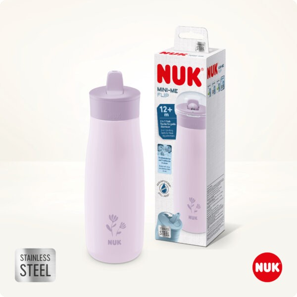 NUK MINI-ME FLIP 500ml ΑΝΟΞΕΙΔΩΤΟ ΑΤΣΑΛΙ ΠΑΓΟΥΡΑΚΙ ΡΟΖ