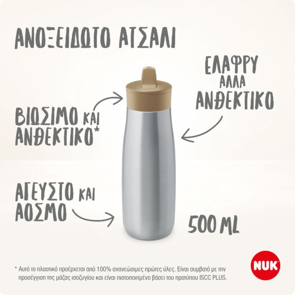 NUK MINI-ME FLIP 500ml ΑΝΟΞΕΙΔΩΤΟ ΑΤΣΑΛΙ ΠΑΓΟΥΡΑΚΙ ΡΟΖ
