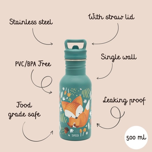 Ανοξείδωτο μπουκάλι με καλαμάκι 500ml fox