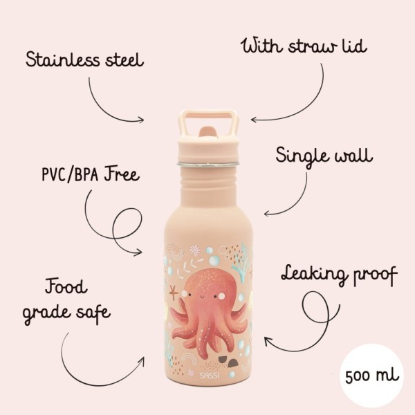 Ανοξείδωτο μπουκάλι με καλαμάκι 500ml OCTOPUS