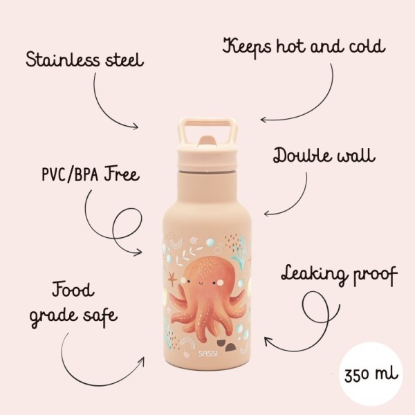 Sassi ανοξείδωτο μπουκάλι θερμός με καλαμάκι 350ml  OCTOPUS