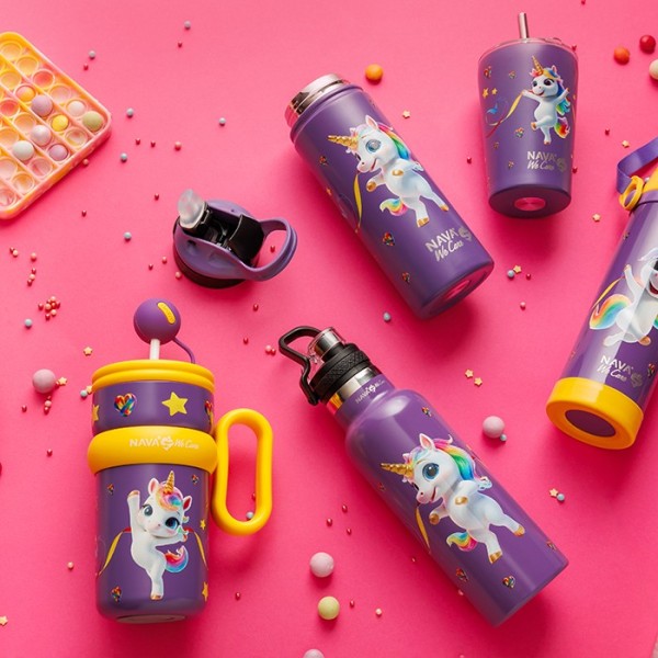 Θερμός μπουκάλι ανοξείδωτο "We Care", Purple Unicorn 500ml