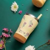 Θερμός ποτήρι με ανοξείδωτο καλαμάκι "We Care", Cream Floral 400ml