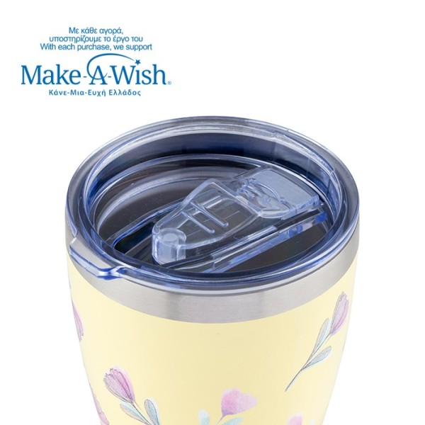 Θερμός ποτήρι με ανοξείδωτο καλαμάκι "We Care", Cream Floral 400ml