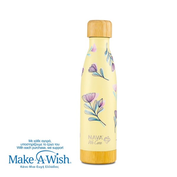 Θερμός μπουκάλι ανοξείδωτο με bamboo "We Care", Cream Floral 500ml Θερμός μπουκάλι ανοξείδωτο με bamboo "We Care", Cream Floral 500ml