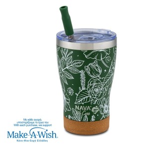 Θερμός ποτήρι με ανοξείδωτο καλαμάκι "We Care", Sketch Floral 400ml