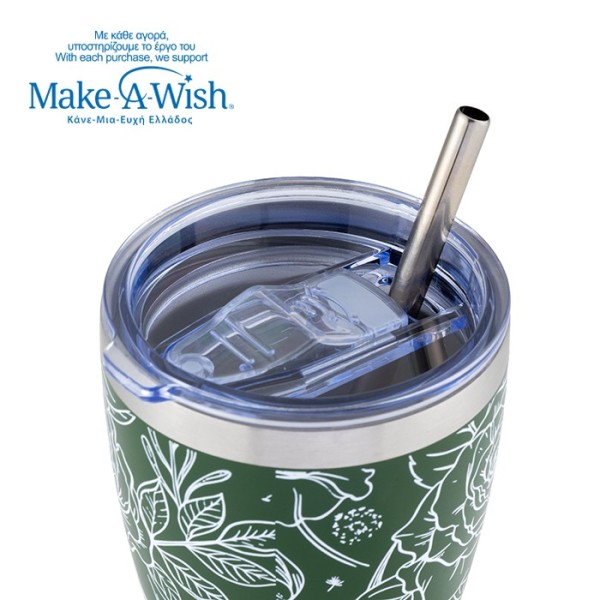 Θερμός ποτήρι με ανοξείδωτο καλαμάκι "We Care", Sketch Floral 400ml