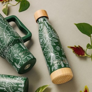 Θερμός μπουκάλι ανοξείδωτο με bamboo "We Care", Sketch Floral 500ml