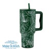 Θερμός tumbler ανοξείδωτο με πλαστικό καλαμάκι "We Care", Sketch Floral 900ml