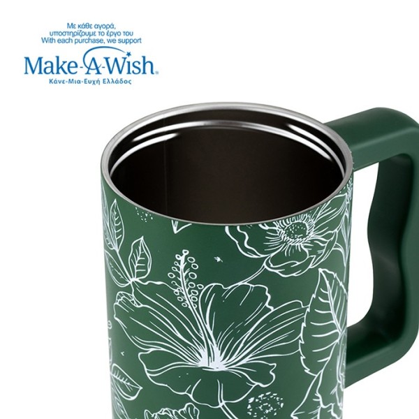 Θερμός tumbler ανοξείδωτο με πλαστικό καλαμάκι "We Care", Sketch Floral 900ml
