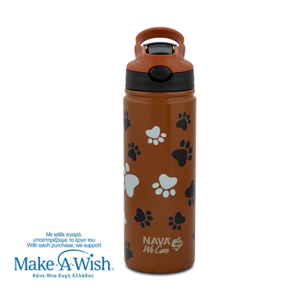 Θερμός μπουκάλι ανοξείδωτο με καλαμάκι "We Care", Paw Prints 500ml