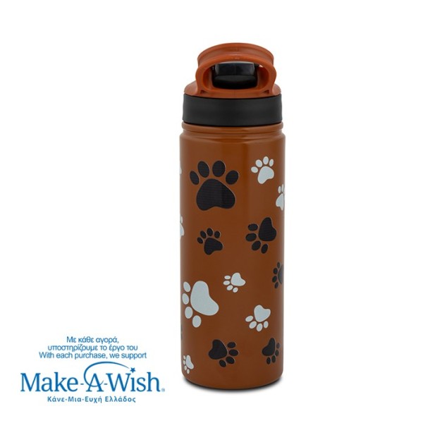 Θερμός μπουκάλι ανοξείδωτο με καλαμάκι "We Care", Paw Prints 500ml