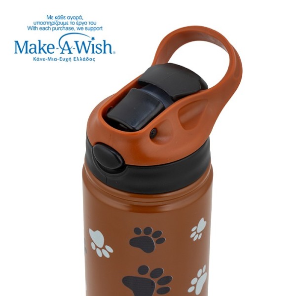 Θερμός μπουκάλι ανοξείδωτο με καλαμάκι "We Care", Paw Prints 500ml