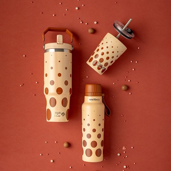Θερμός ποτήρι με ανοξείδωτο καλαμάκι "We Care", Brown Dots 350ml Θερμός ποτήρι με ανοξείδωτο καλαμάκι "We Care", Brown Dots 350ml