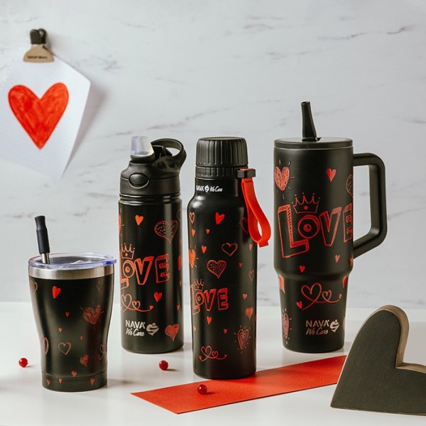 Θερμός μπουκάλι ανοξείδωτο με καλαμάκι "We Care", Love 500ml