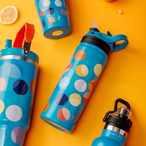 Θερμός μπουκάλι ανοξείδωτο με καλαμάκι "We Care", Color Dots 500ml