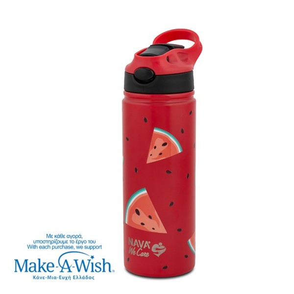 Θερμός μπουκάλι ανοξείδωτο με καλαμάκι "We Care", Watermelon 500ml