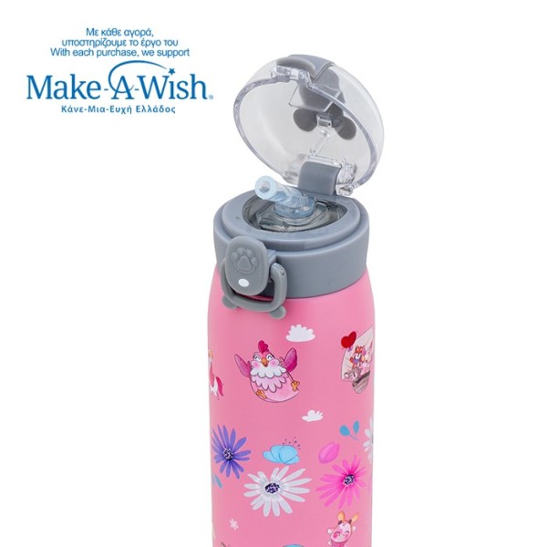 Θερμός μπουκάλι ανοξείδωτο "We Care", Pinky Girly 500ml