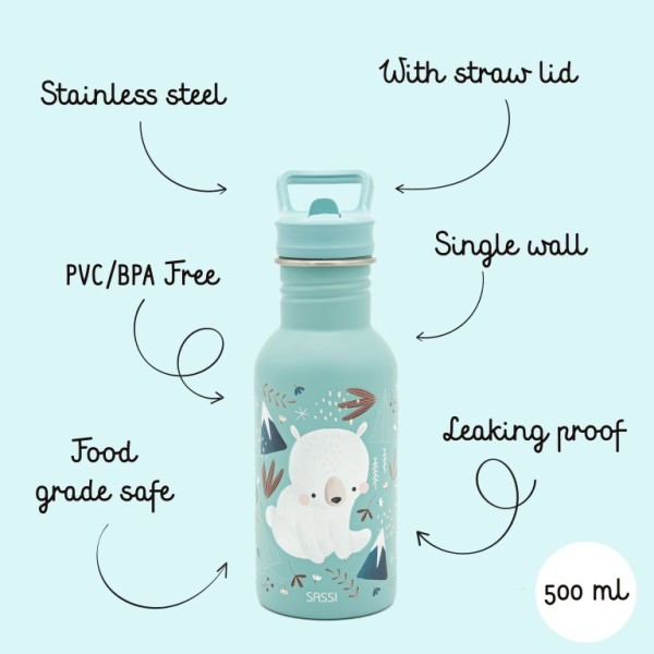 Sassi ανοξείδωτο μπουκάλι με καλαμάκι 500ml Munchy The Bear