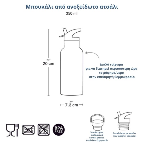 Μπουκάλι με διπλό τοίχωμα από ανοξείδωτο ατσάλι 350ml - Cherries - A Little Lovely Company