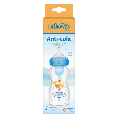 Dr Brown's Options+ Πλαστικό Μπιμπερό Με Φαρδύ Λαιμό 270ml Μπλε