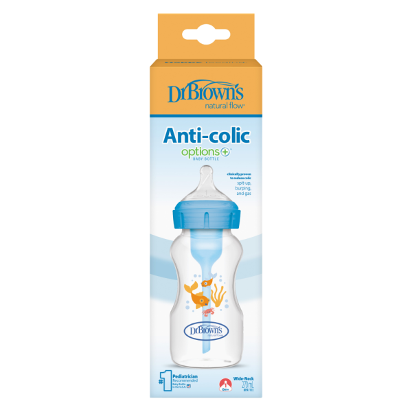 Dr Brown's Options+ Πλαστικό Μπιμπερό Με Φαρδύ Λαιμό 270ml Μπλε