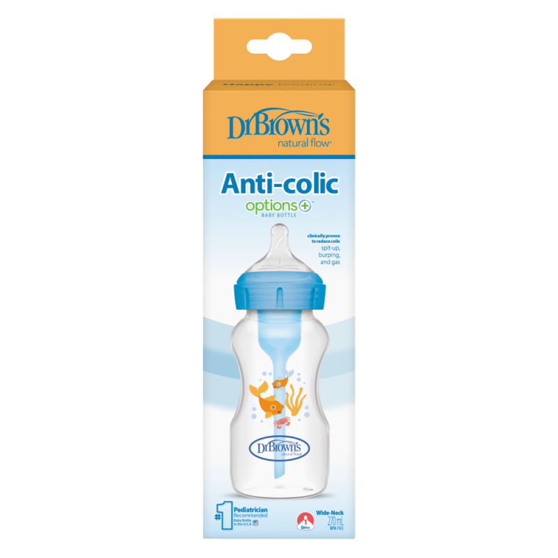 Dr Brown's Options+ Πλαστικό Μπιμπερό Με Φαρδύ Λαιμό 270ml Μπλε