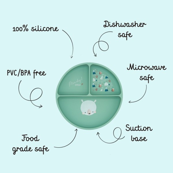 Sassi πιάτο σιλικόνης LFGB με χωρίσματα Baby led weaning  bear