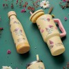 Θερμός tumbler ανοξείδωτο με πλαστικό καλαμάκι "We Care", Cream Floral 900ml - NAVA