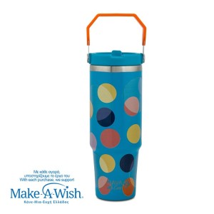 Θερμός tumbler ανοξείδωτο με καλαμάκι "We Care", Color Dots 900ml - NAVA