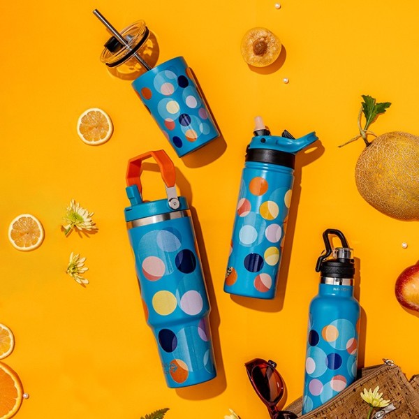 Θερμός tumbler ανοξείδωτο με καλαμάκι "We Care", Color Dots 900ml - NAVA Θερμός tumbler ανοξείδωτο με καλαμάκι "We Care", Color Dots 900ml - NAVA