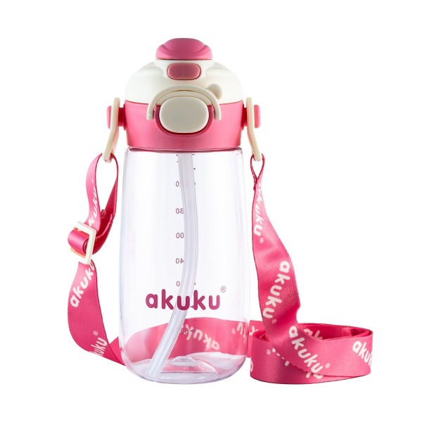 Παγούρι Tritan Nερού 480 ml Mε Kαλαμάκι ροζ - AKUKU