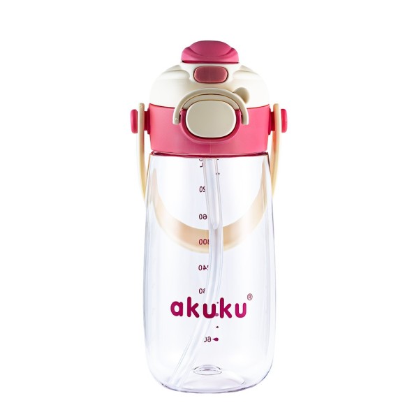 Παγούρι Tritan Nερού 480 ml Mε Kαλαμάκι ροζ - AKUKU