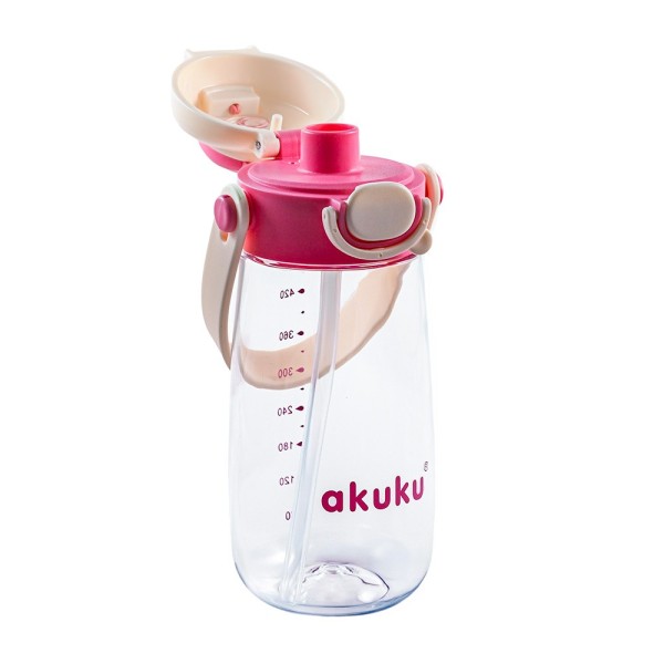 Παγούρι Tritan Nερού 480 ml Mε Kαλαμάκι ροζ - AKUKU