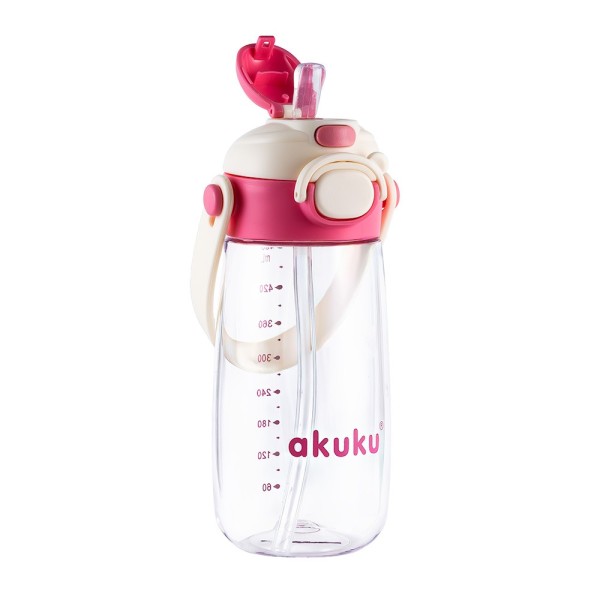 Παγούρι Tritan Nερού 480 ml Mε Kαλαμάκι ροζ - AKUKU